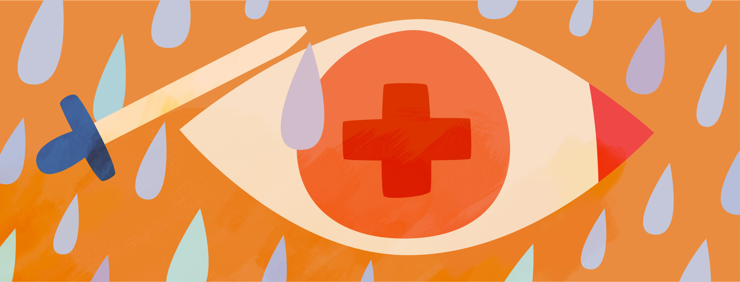 Uveitis, taking care of an inflamed irritated eye, eye drops, dropper