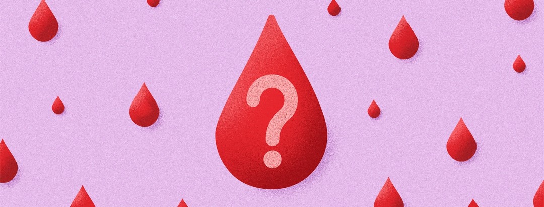 blood droplets with a question mark on it