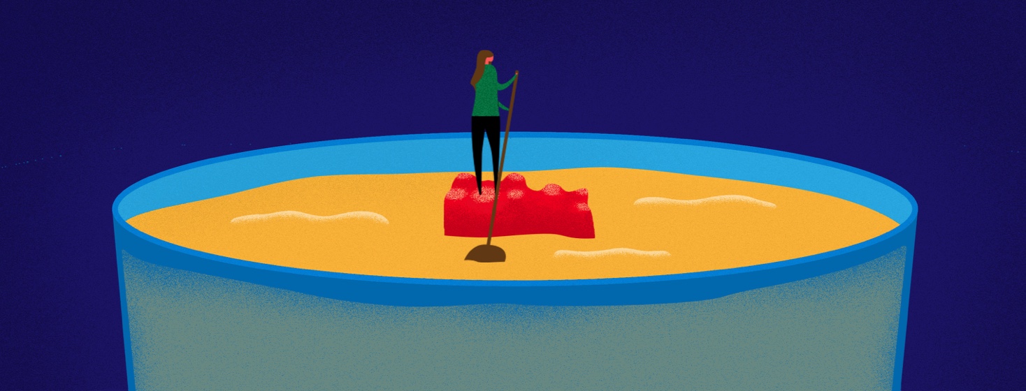 woman sailing across a drink on a gummy bear raft