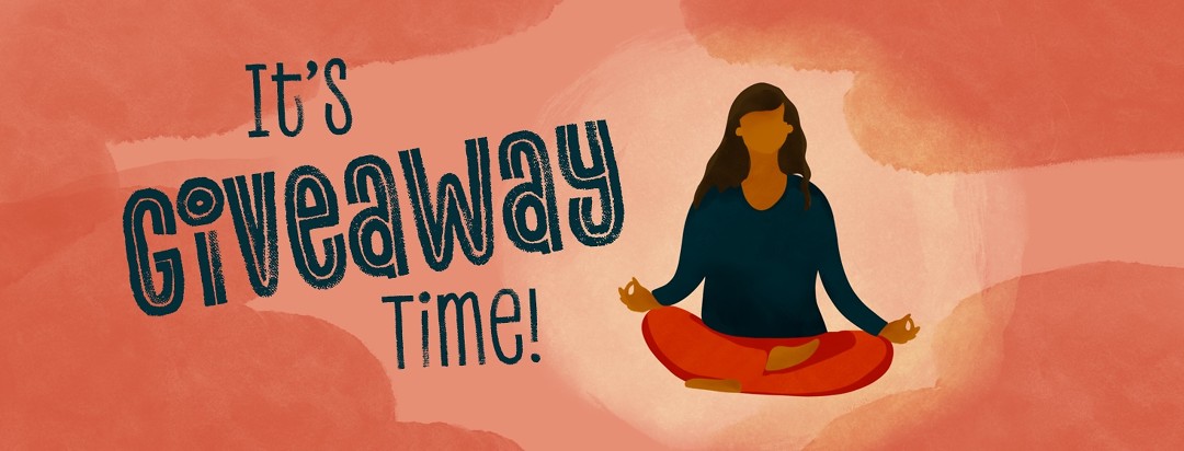 woman meditating in lotus position with text it's giveaway time