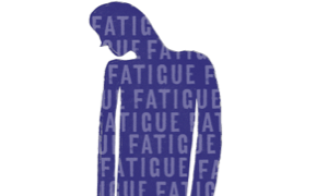 person with the word fatigue written on them