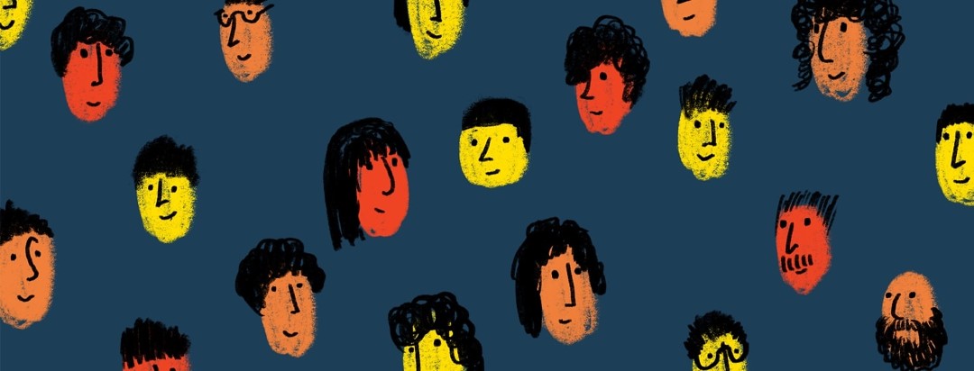 multiple faces that are yellow, orange, and ref