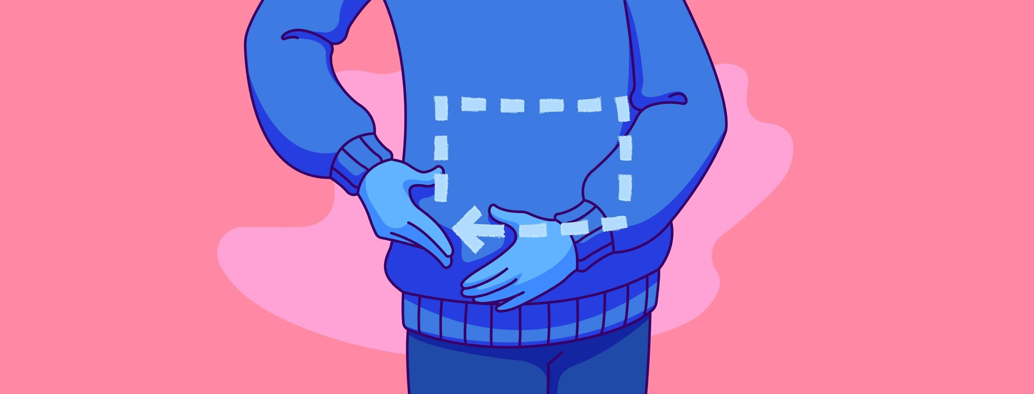 Person massaging stomach in a clockwise fashion to ease the symptoms of IBD.