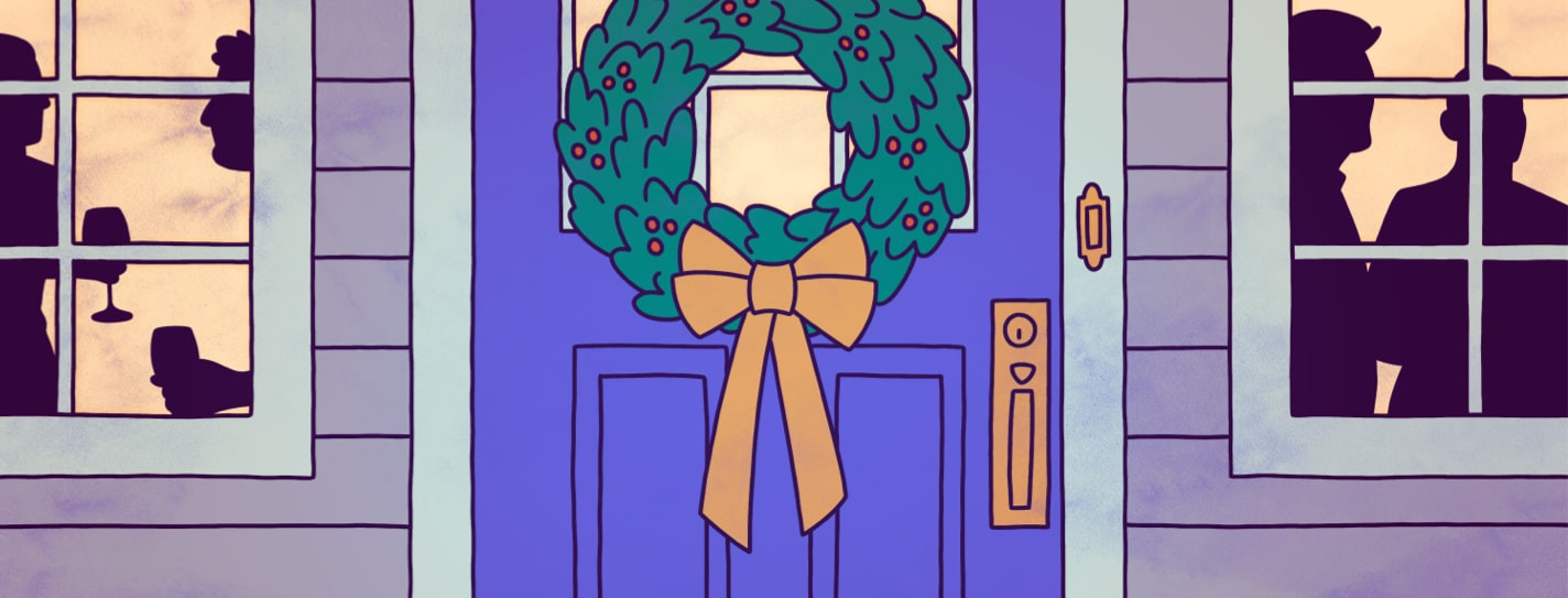 The front door of a house hosting a holiday get-together