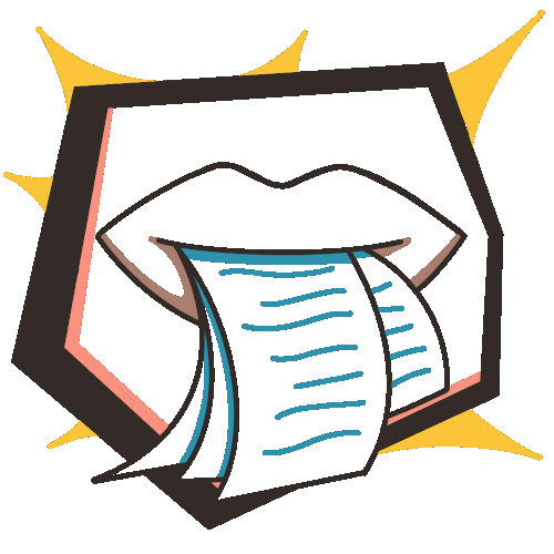 A mouth with multiple lists coming out of it. The abstracted text is disappearing into the mouth.