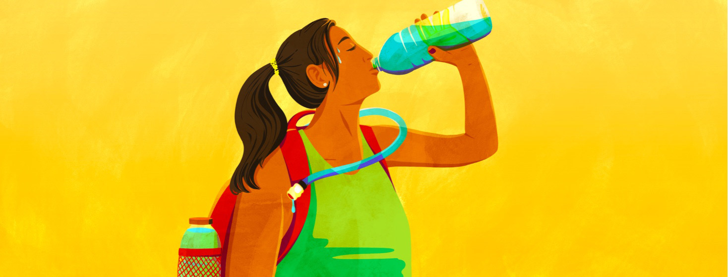 a woman hydrating in the heat to combat a flare up